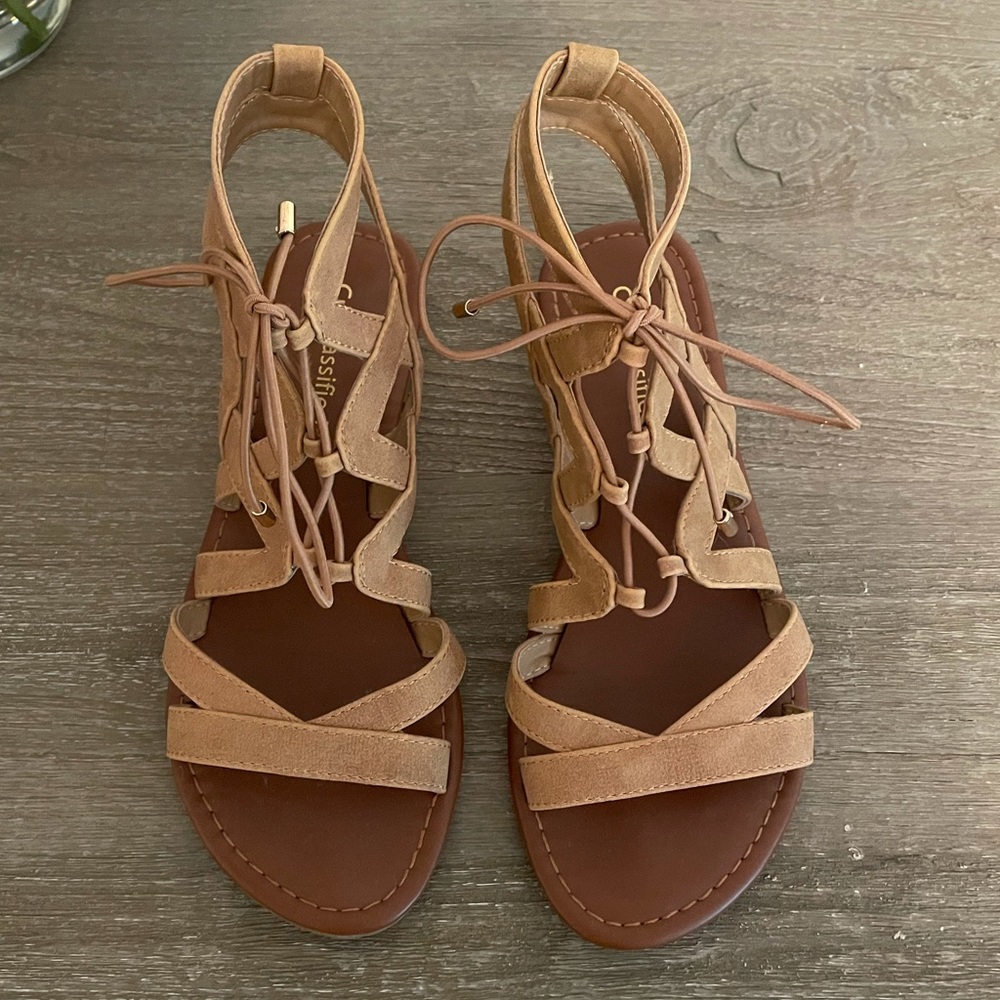 Tan lace up sandals size 7